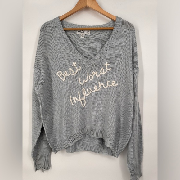 Wildfox Best Worst Influence Distressed Sweater - Picture 1 of 5